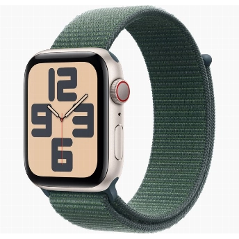Apple Watch SE 2023 44mm Aluminum Case with Green Sport Loop, Starlight, сияющая звезда