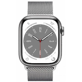 Apple Watch Series 8 41mm Stainless Steel Case with Milanese Loop, серебристая петля