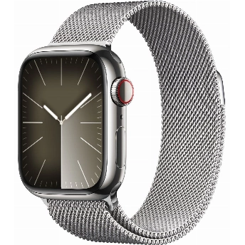 Apple Watch Series 9 45mm Aluminum Case with Milanese Loop, серебристая петля