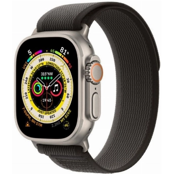 Apple Watch Ultra 49mm Titanium Case with Trail Loop, /серый, размер S/M, Black, черный
