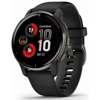 Умные часы Garmin Venu 2S Plus, Slate Stainless Steel Bezel with Black Case and Silicone Band, 0100249611, Black