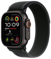 Apple Watch Ultra 2 49mm Titanium Case Trail Loop, черный/, размер S/M, Black, черный